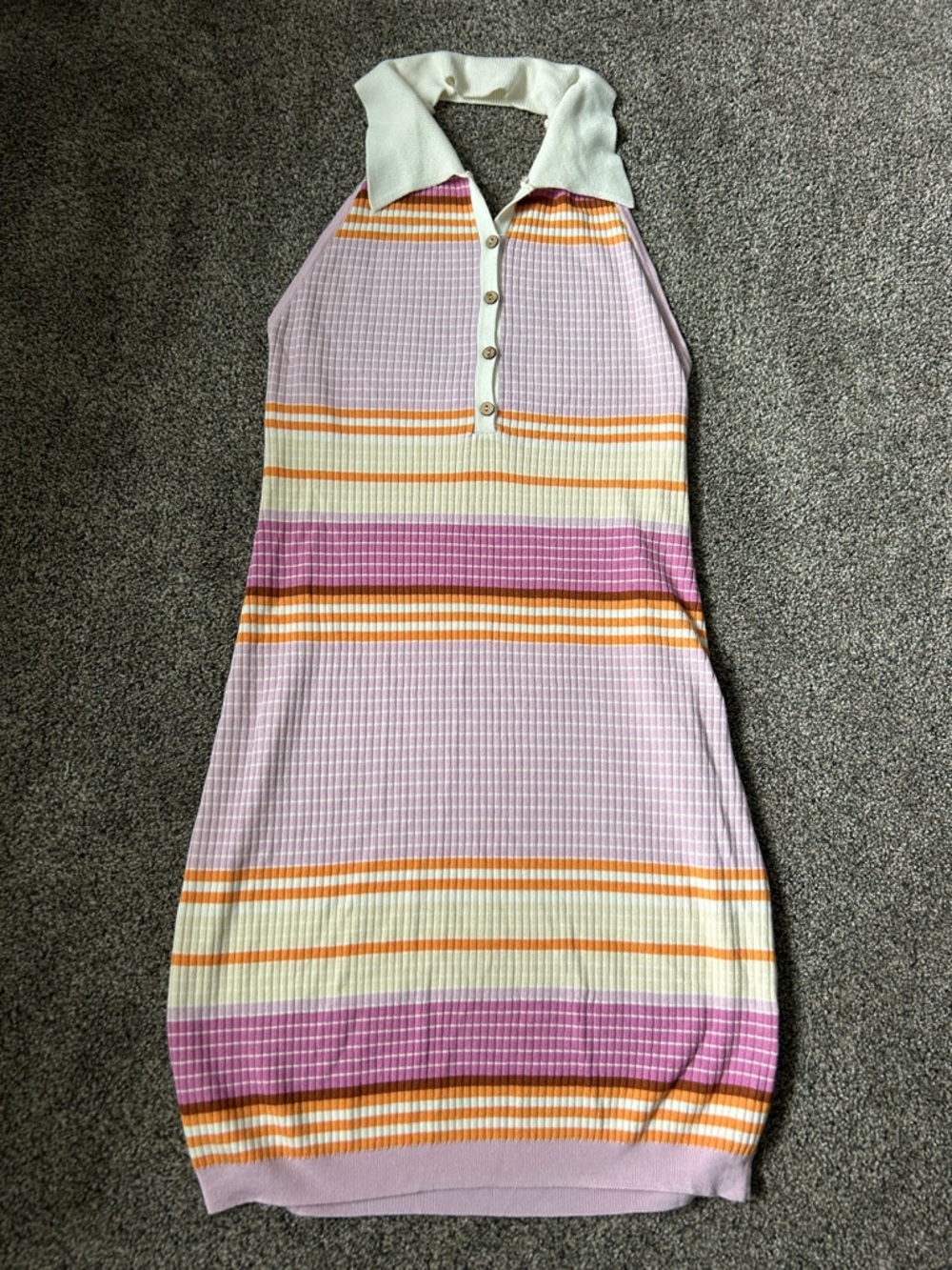 Striped Knit Halter Dress in Lavender, Cream & Orange
